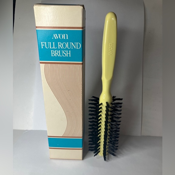 COPY - Vintage Avon Full Round Brush 8 1/4" Yellow Black Bristles hair styling … - Picture 1 of 12